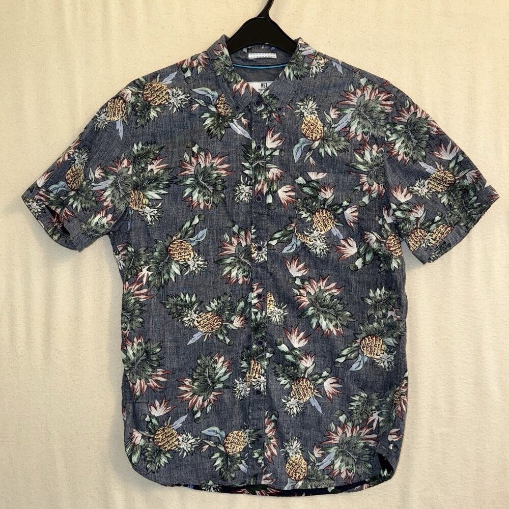MBX Premium Goods Men's Short Sleeve Blue Hawaiian Button Up Shirt Men's Size XL
